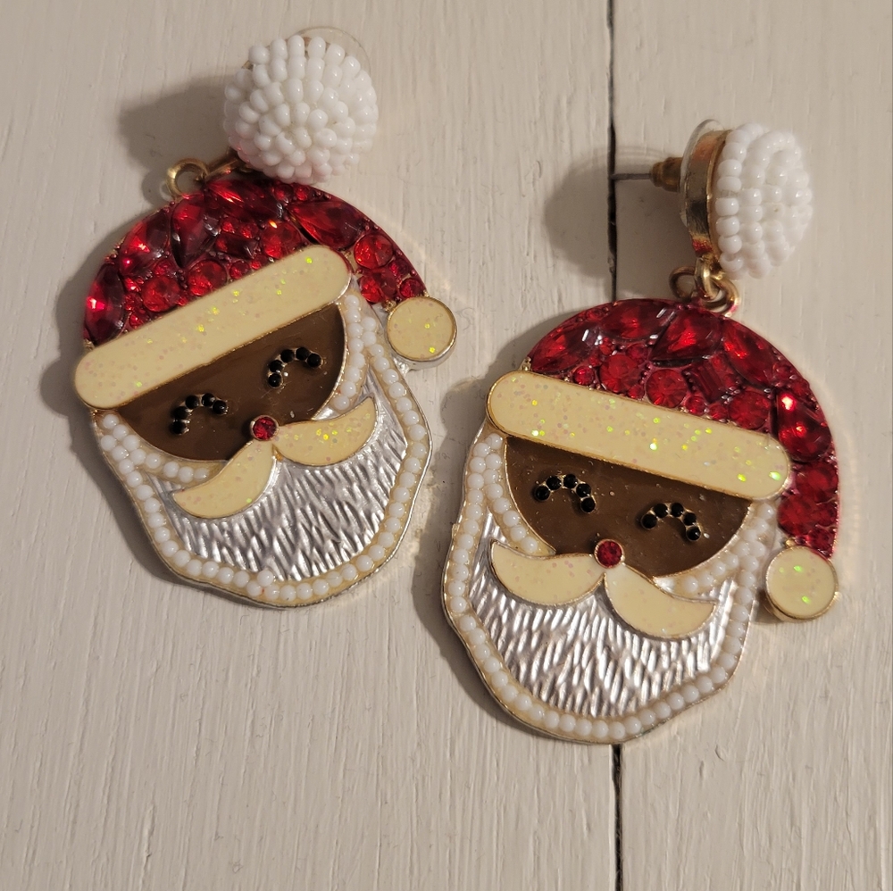 African American Santa Earrings